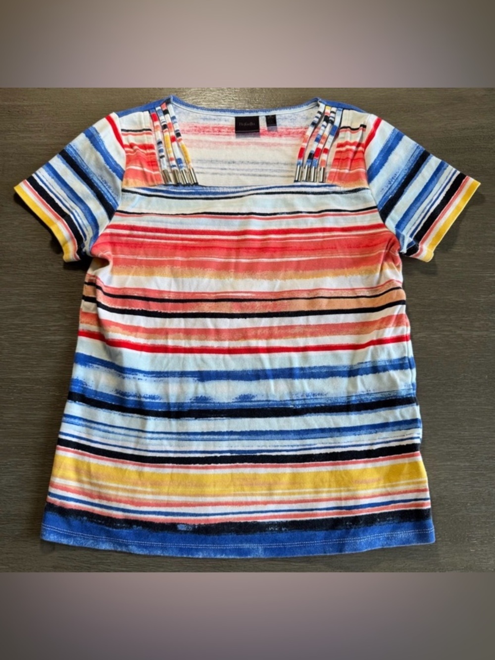 Colorful Striped Strappy Tee Tshirt Blouse Rafaella  S